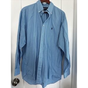 Ralph Lauren Blue Check Plaid Yarmouth Cotton 16 1/2 34/35 Button Down Dress
